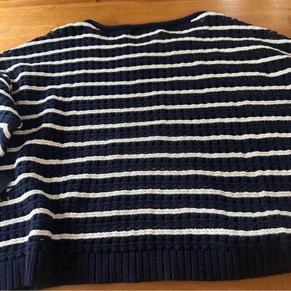 New Lucky Brand Sweater Pointelle Knit Navy Blue/White Stripe Women’s Size M - Picture 8 of 12
